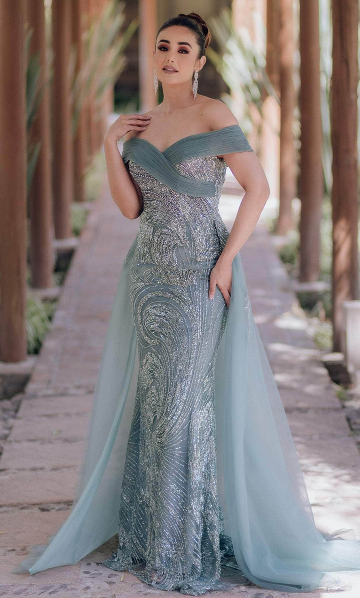 Terani Couture 232E1334 Tulle Off Shoulder Overskirt Gown