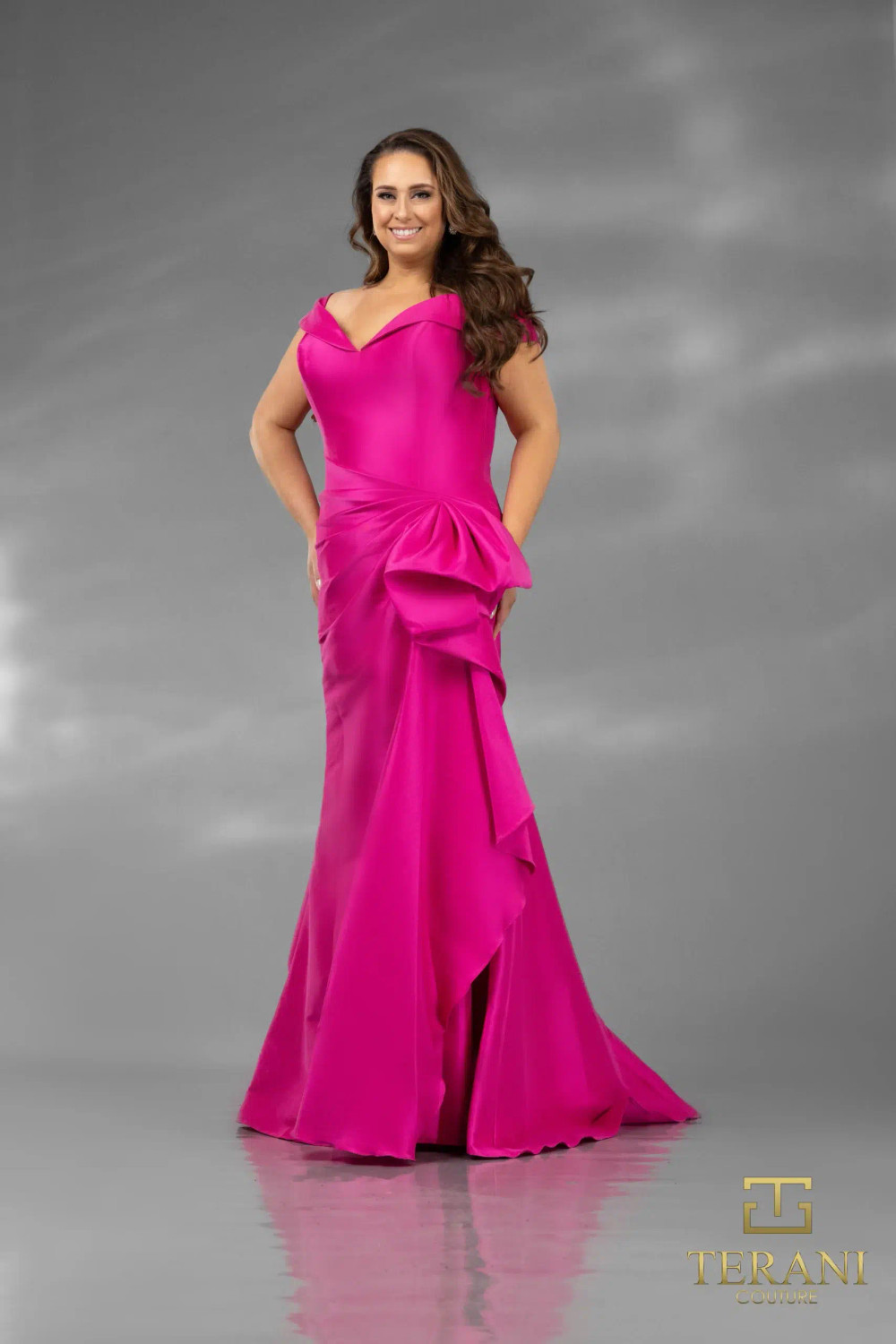 Terani Couture 242M3335 Stretch Mikado Off-Shoulder Dress