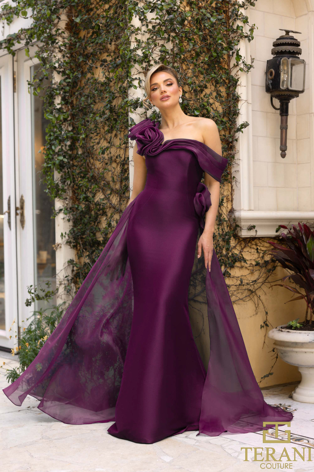 Terani Couture 242M3342 Stretch Mikado Off-Shoulder Dress