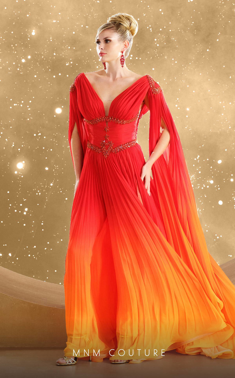 MNM Couture F02847 Organza Sleek V-neck Cape Sleeve Dress MNM Couture F02847 Organza Sleek V-neck Cape Sleeve Dress