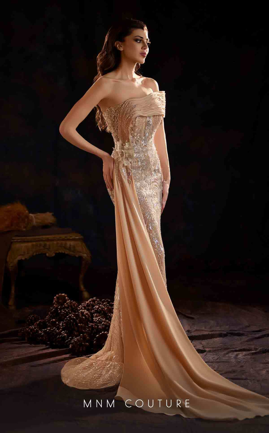 MNM Couture K4206 Chiffon Beaded Strapless Fitted Long Dress MNM Couture K4206 Chiffon Beaded Strapless Fitted Long Dress