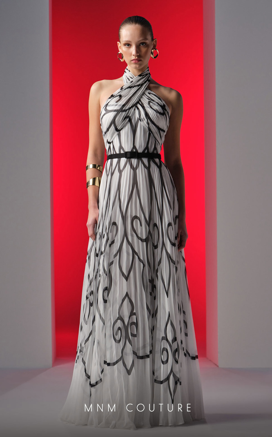 MNM Couture N0614 Chiffon Halter Neckline Sleeveless Dress