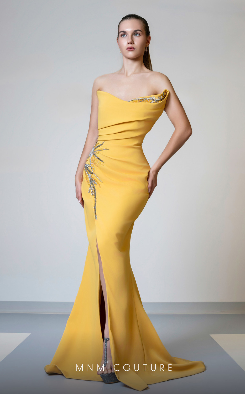 green emerald velvet dress Strapless Draped Fitted Gown 2 / Black main image 0