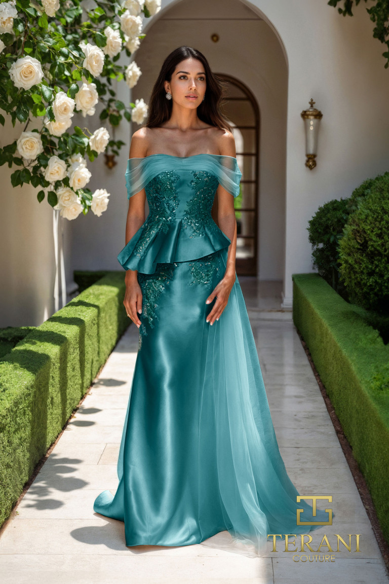 Terani Couture 252M5357 Organza Mikado Off-Shoulder Dress