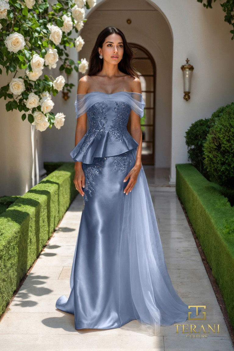 Terani Couture 252M5357 Organza Mikado Off-Shoulder Dress
