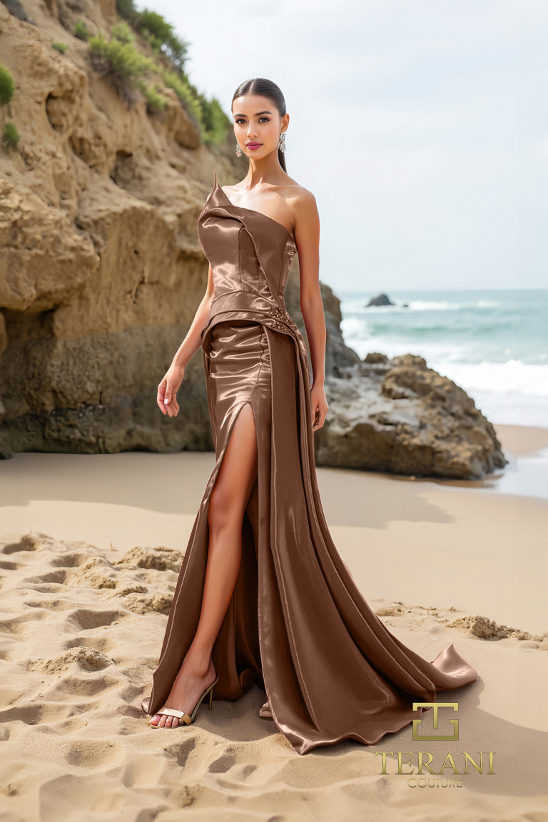 Terani Couture 252E5150 Shimmer Asymmetrical Strapless Dress