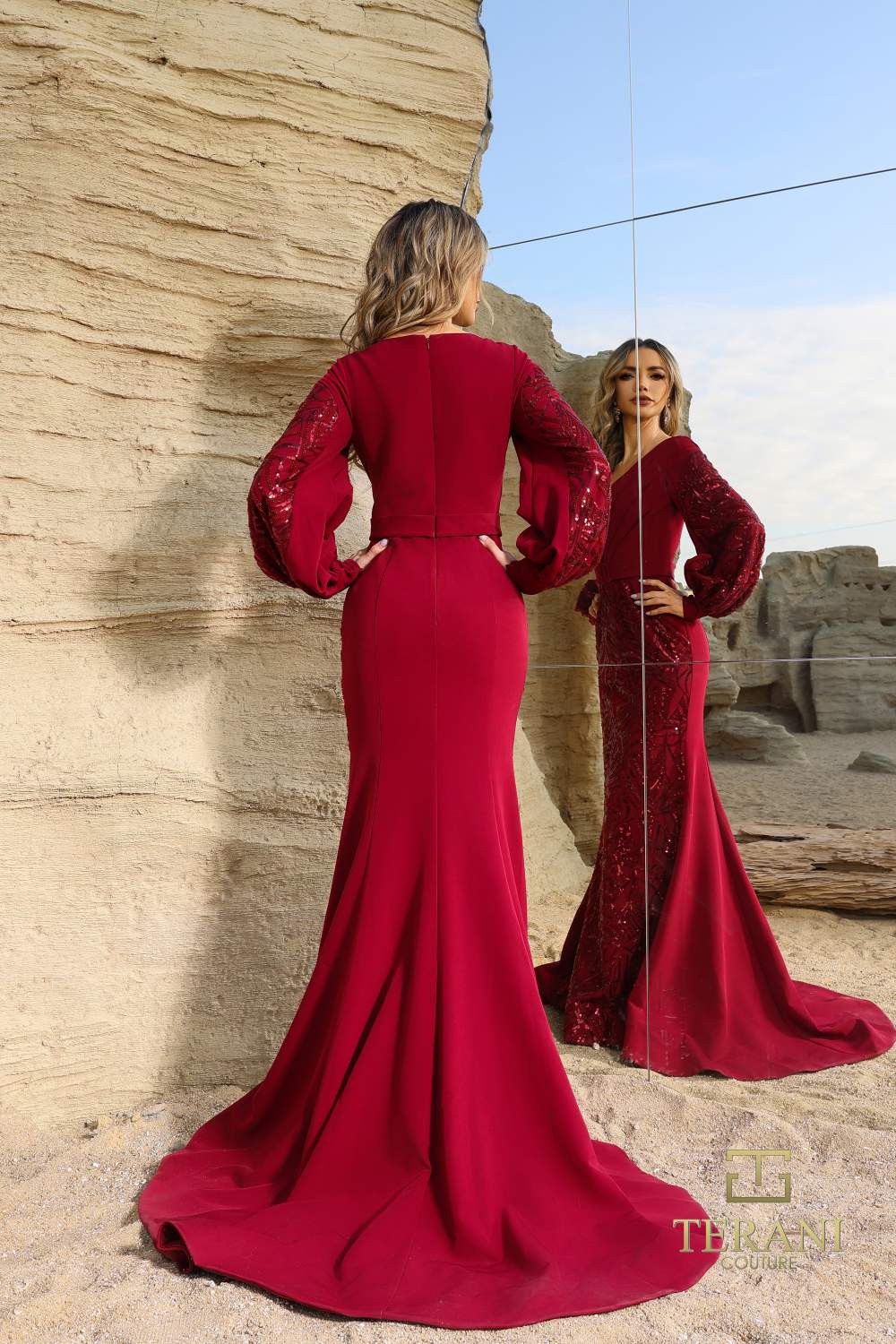 long bishop sleeve dress Ladivine CD0240 - Long Tulle A-Line Dress