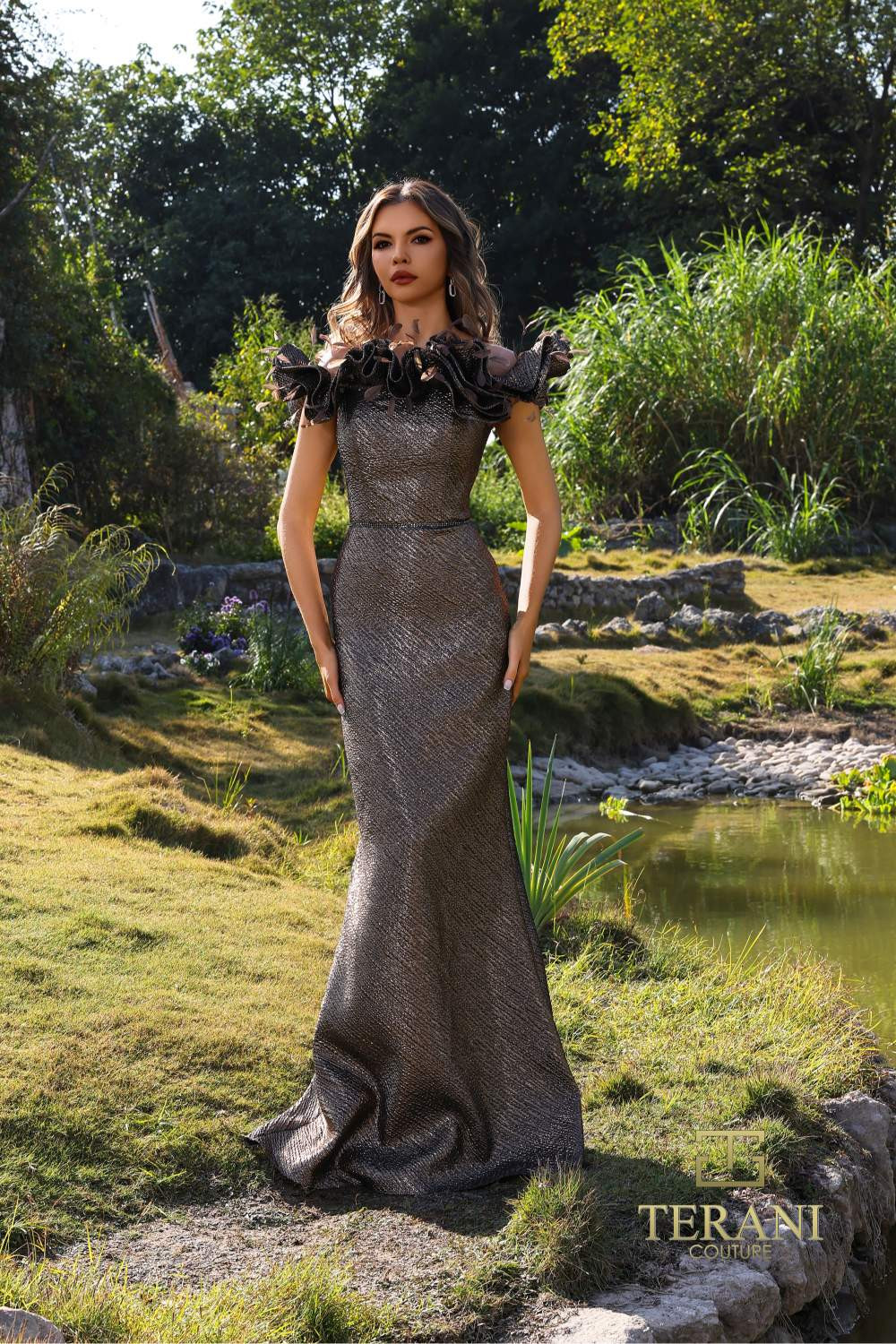 green emerald velvet dress Jacquard Floral Asymmetrical Long Dress main image 1