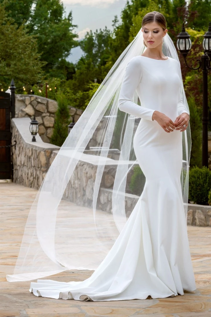 knee length dresses for ladies Round Neck Long Sleeves Jersey Wedding Dresses, Simple Elegant Wedding –  ClaireBridal