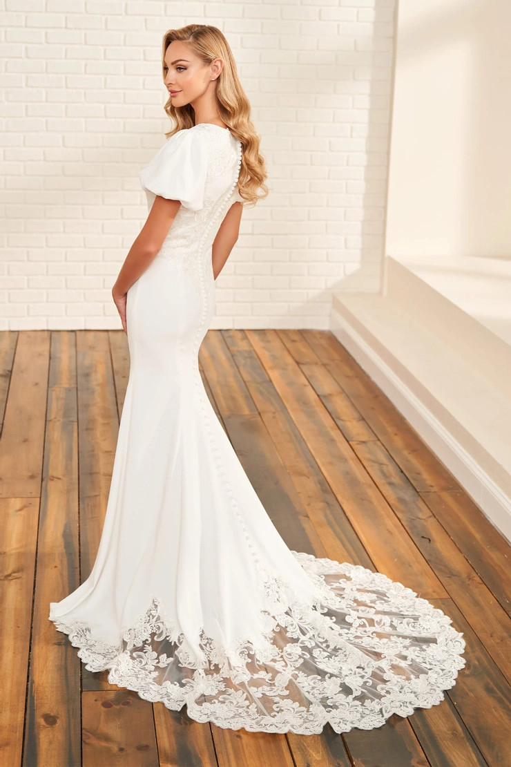 Modest by Mon Cheri MOD1820 Crepe Short Sleeve Wedding Dress