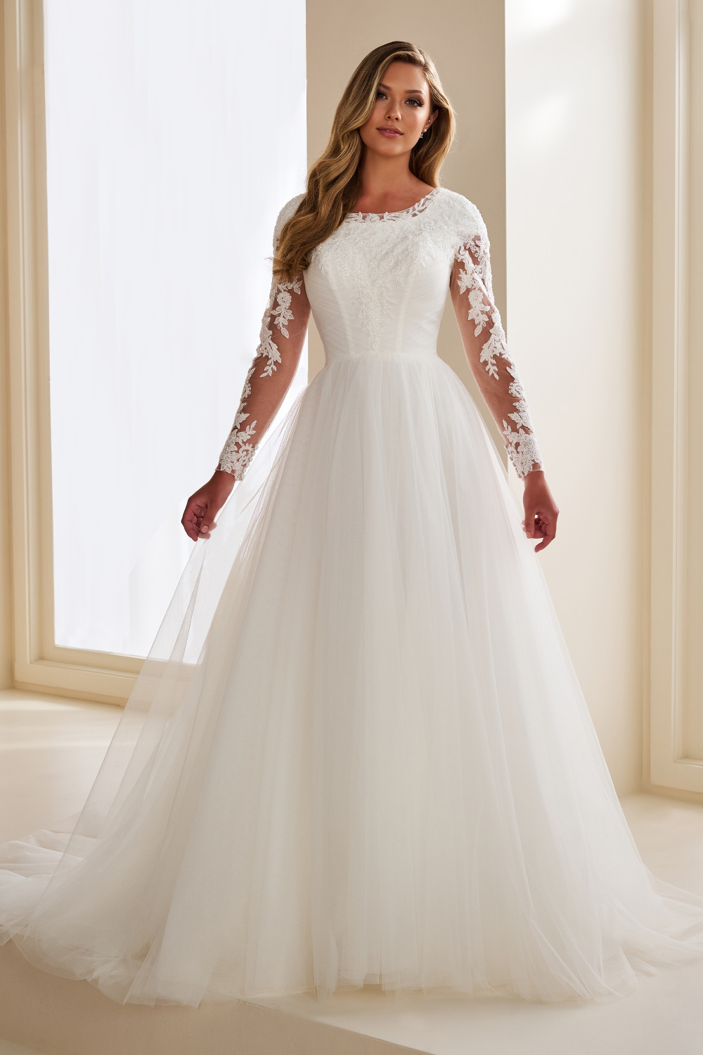 muguet tulle docking I line op ／　IVORY Modest by Mon Cheri MOD302 Tulle Pongee Lining Wedding Dress