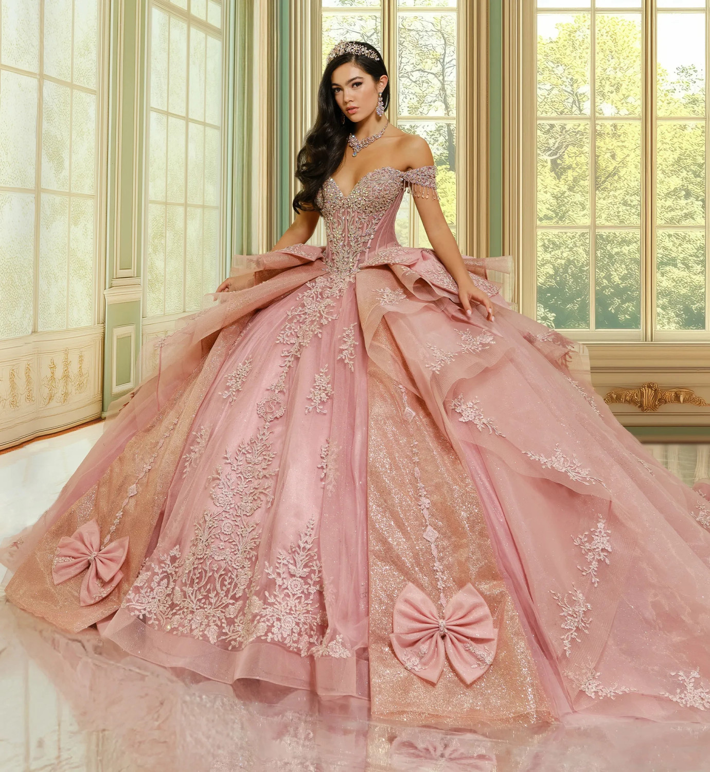 rose gold wedding guest dresses Pink tulle lace long prom dress pink tulle formal dress – shdress
