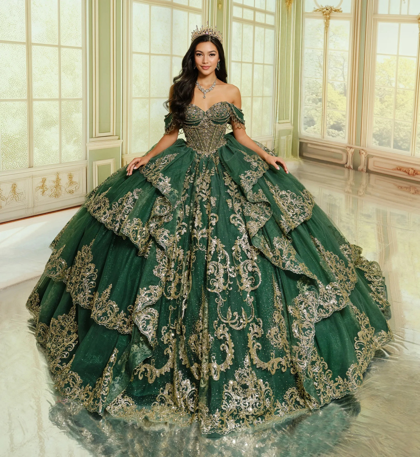 Princesa by Ariana Vara PR30205 Glitter Tulle Long Ball Gown