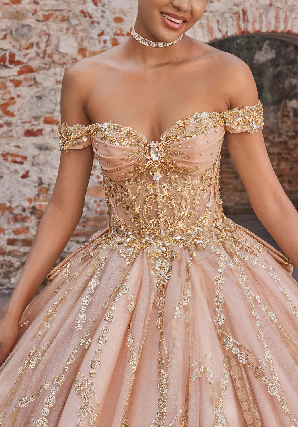 morilee rose gold quinceanera dresses 89557 Off Shoulder Vizcaya Ball Gown rose gold quinceañera dresses pink