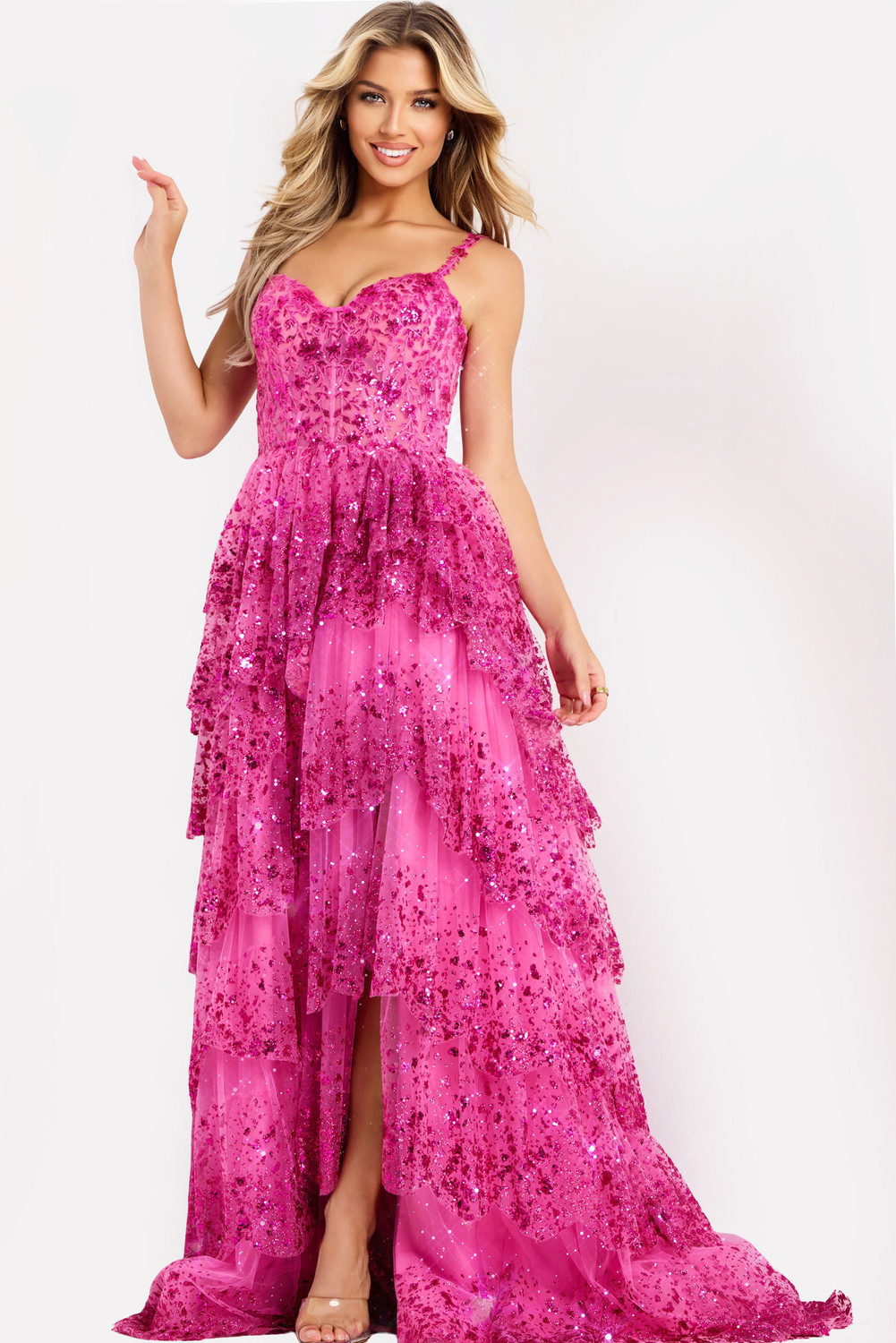 Jovani 47320 Layered Ruffle Spaghetti Straps Long Prom Dress Jovani 47320 Layered Ruffle Spaghetti Straps Long Prom Dress