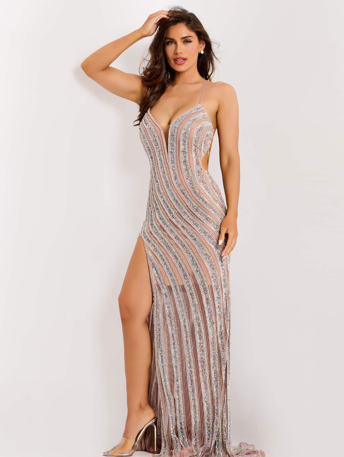 slim fit dress slacks Glitter Spaghetti Strap A-line Sheer Wedding Dress main image 1