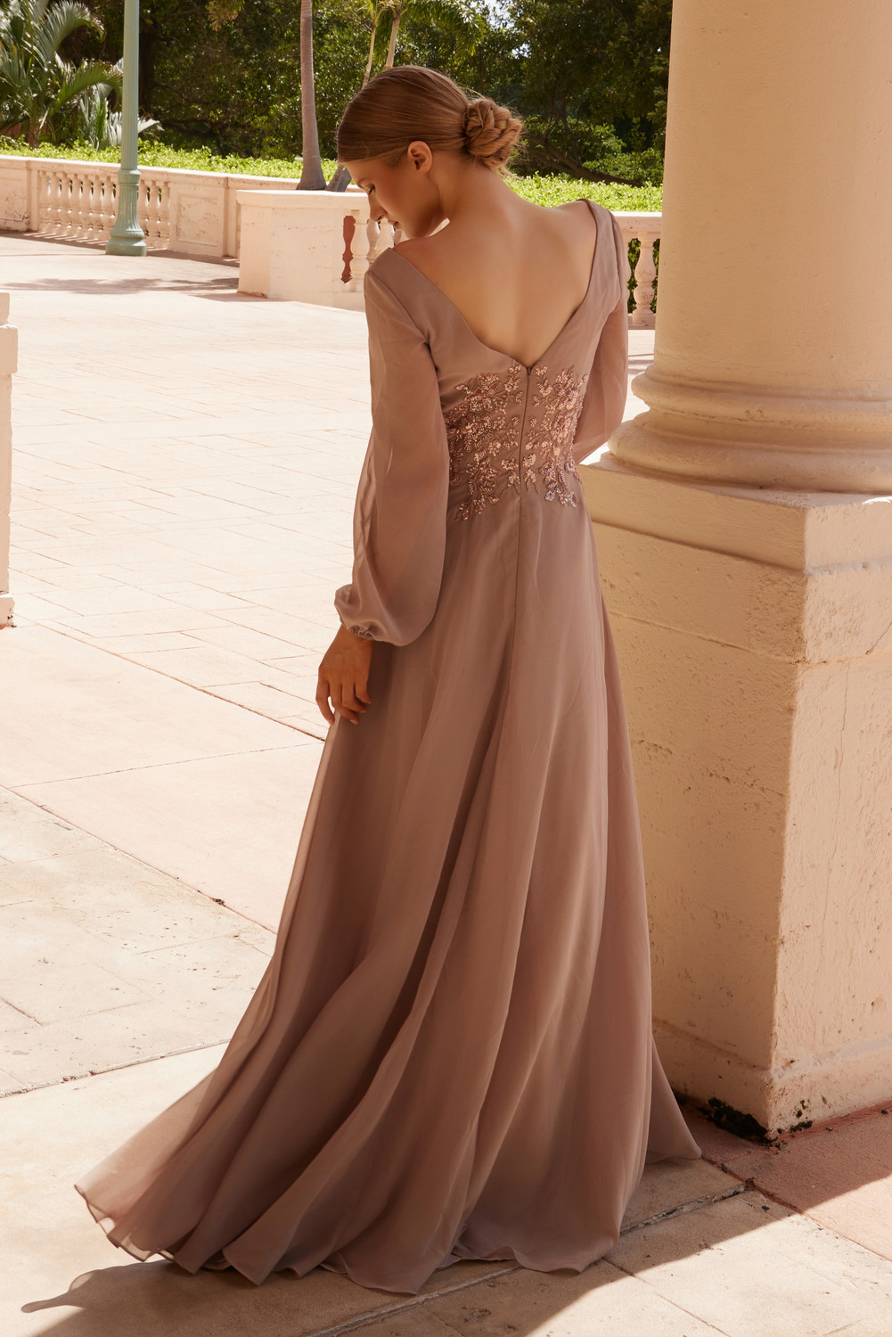 Nox Anabel ME128 Flowing Chiffon V-neck Long Sleeve Dress