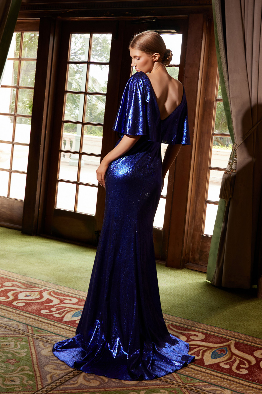stretch metallic dress Nox Anabel MD130 Stretch Metallic Sequin V-neckline Dress