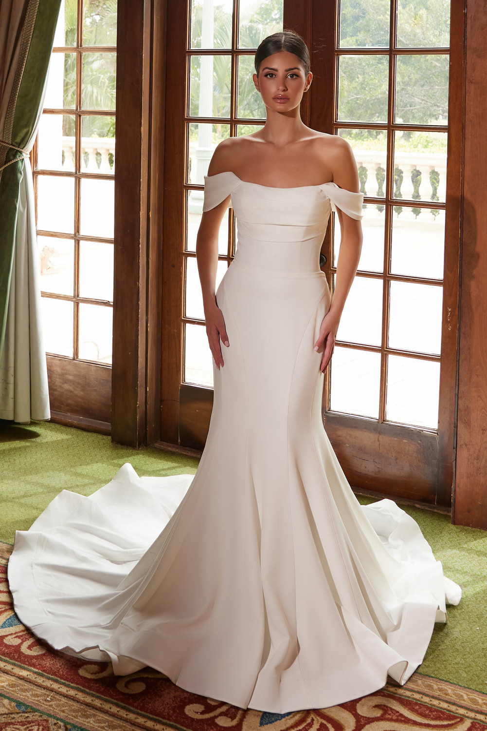 off shoulder wedding dress satin Off the shoulder satin wedding dress