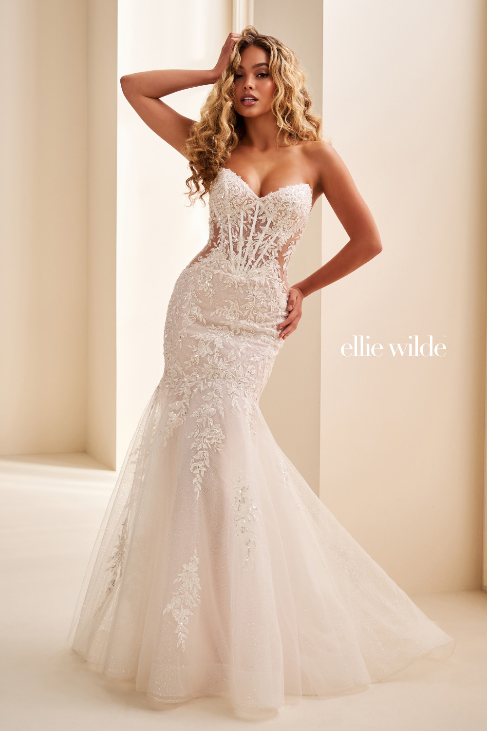 Ellie Wilde by Mon Cheri EW37085 Sequin Lace Strapless Gown Ellie Wilde by Mon Cheri EW37085 Sequin Lace Strapless Gown