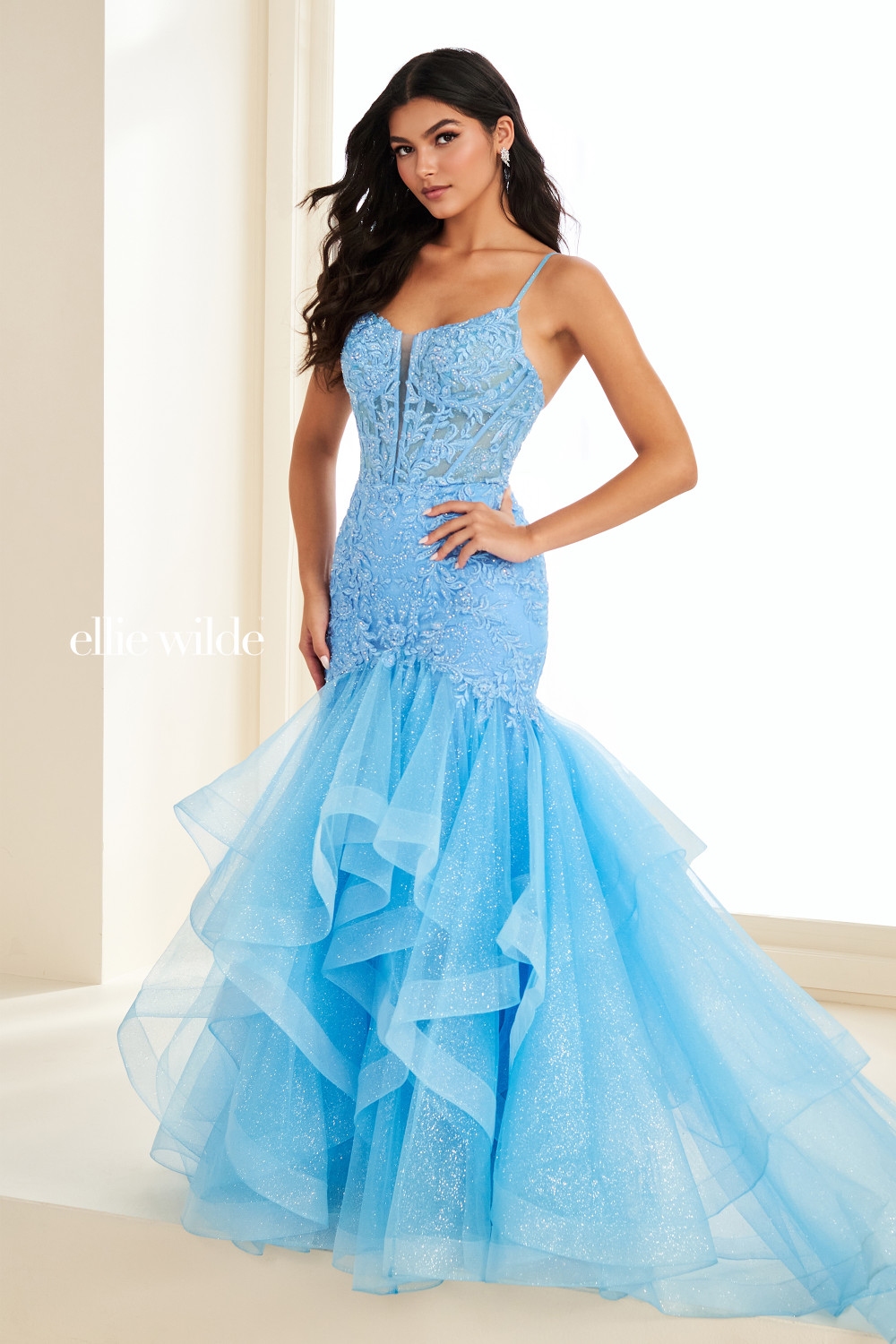 Ellie Wilde by Mon Cheri EW37207 Lace Tiered Ruffles Dress