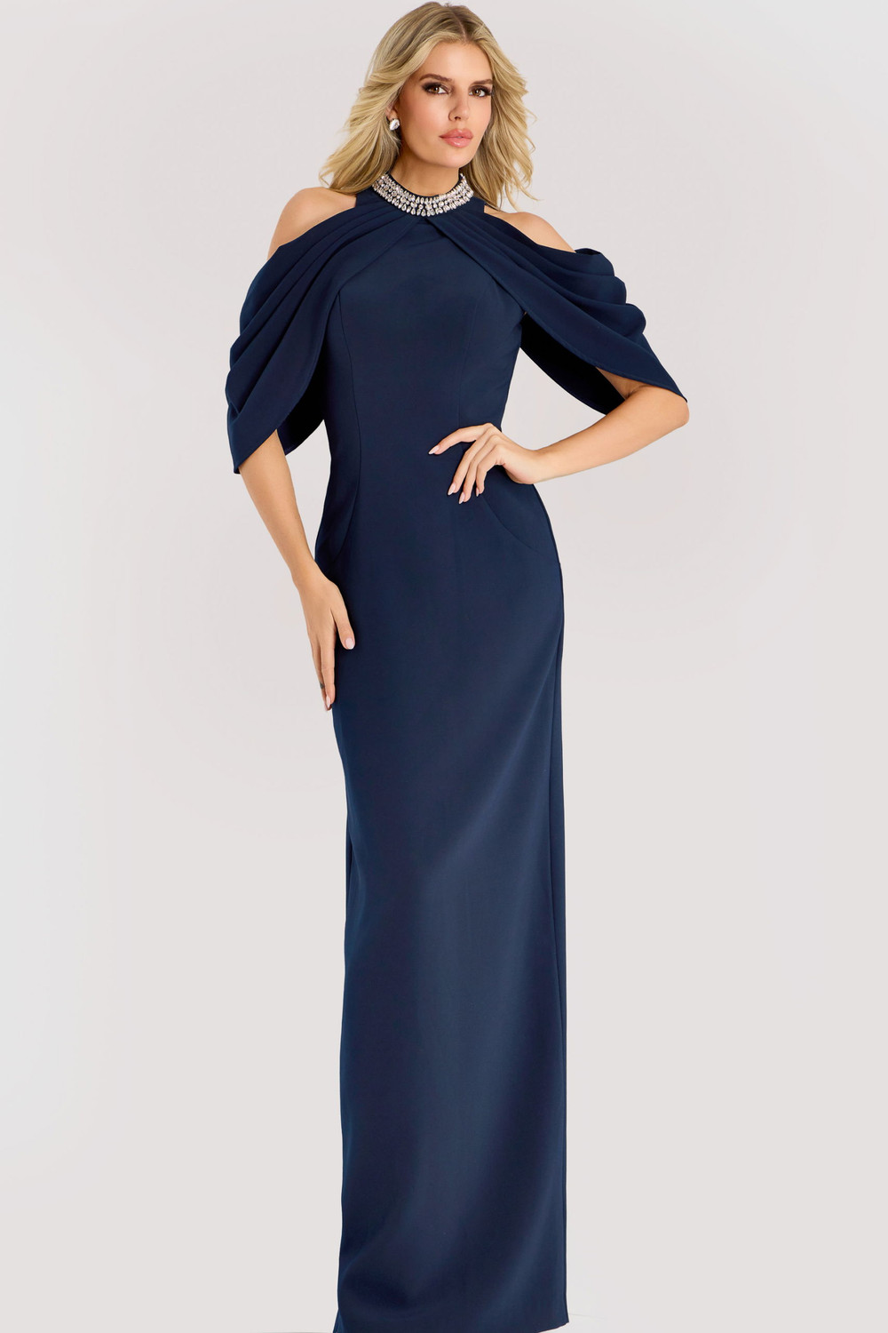 Jovani 46742 Beaded High Neck Cold Shoulder Fitted Gown