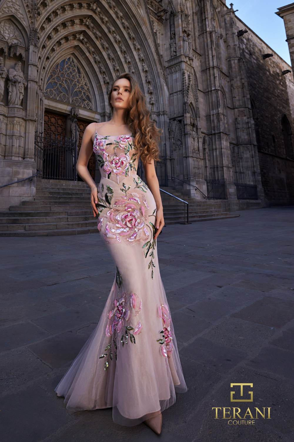 Terani Couture 261P6677 Tulle Embroidery Scoop Neck Gown