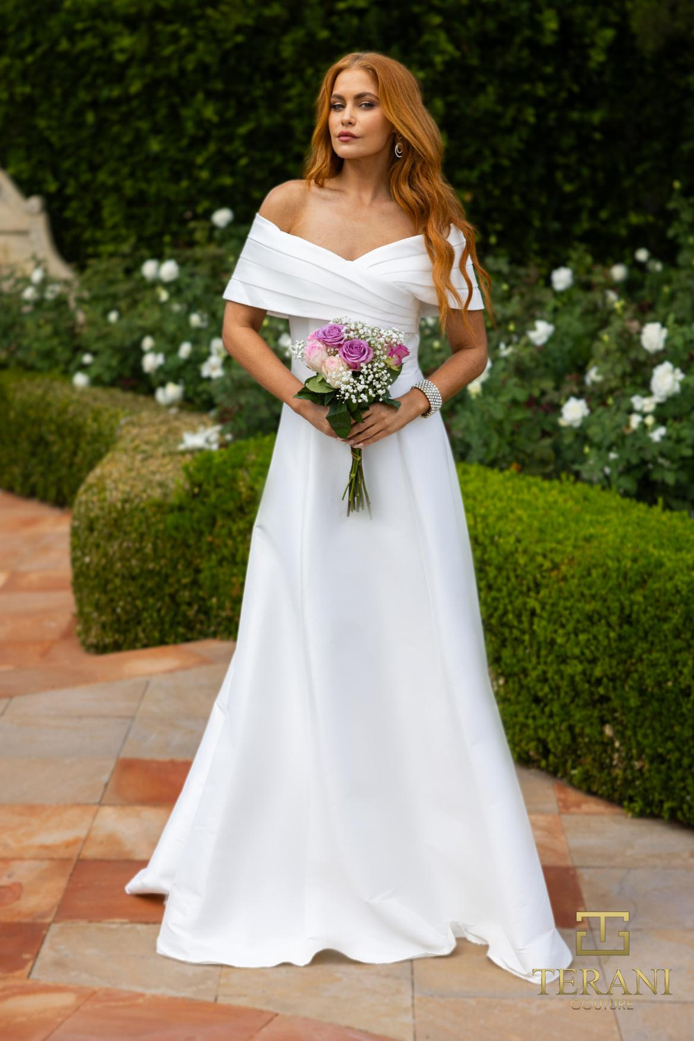 Terani Couture 2112M5404 Stretch Mikado Off-Shoulder Dress