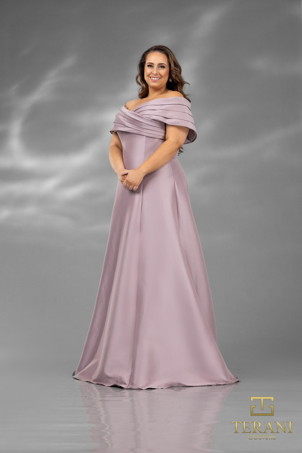 Terani Couture 2112M5404 Stretch Mikado Off-Shoulder Dress