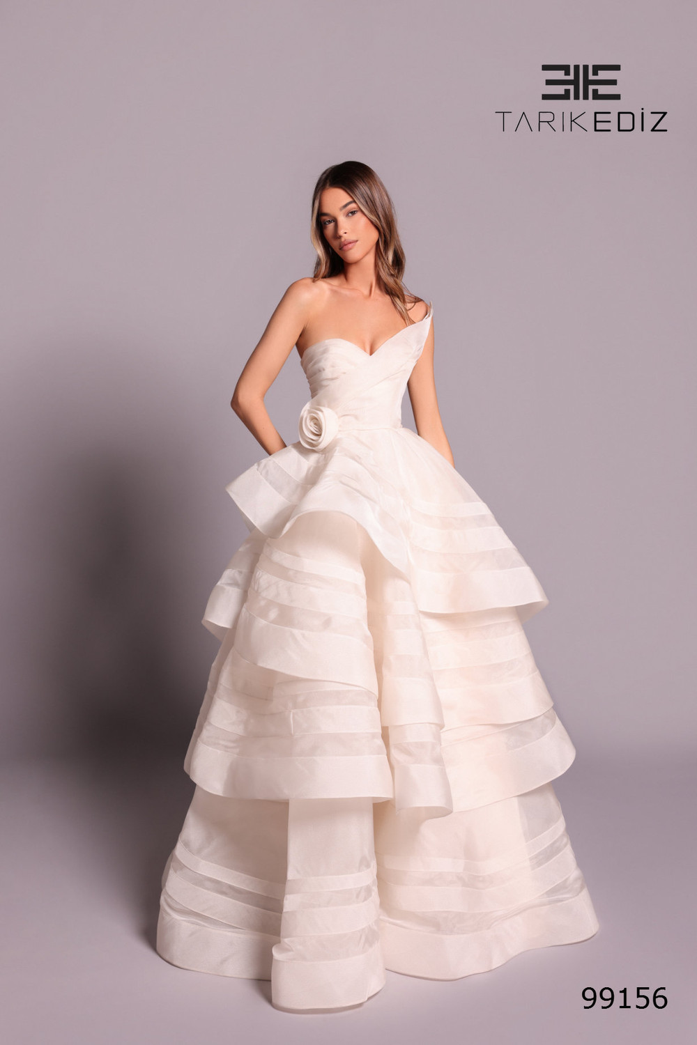 open lace back dress Strapless Organza Peony Gown Andrea & Leo Couture A1133 16 / Floral / White