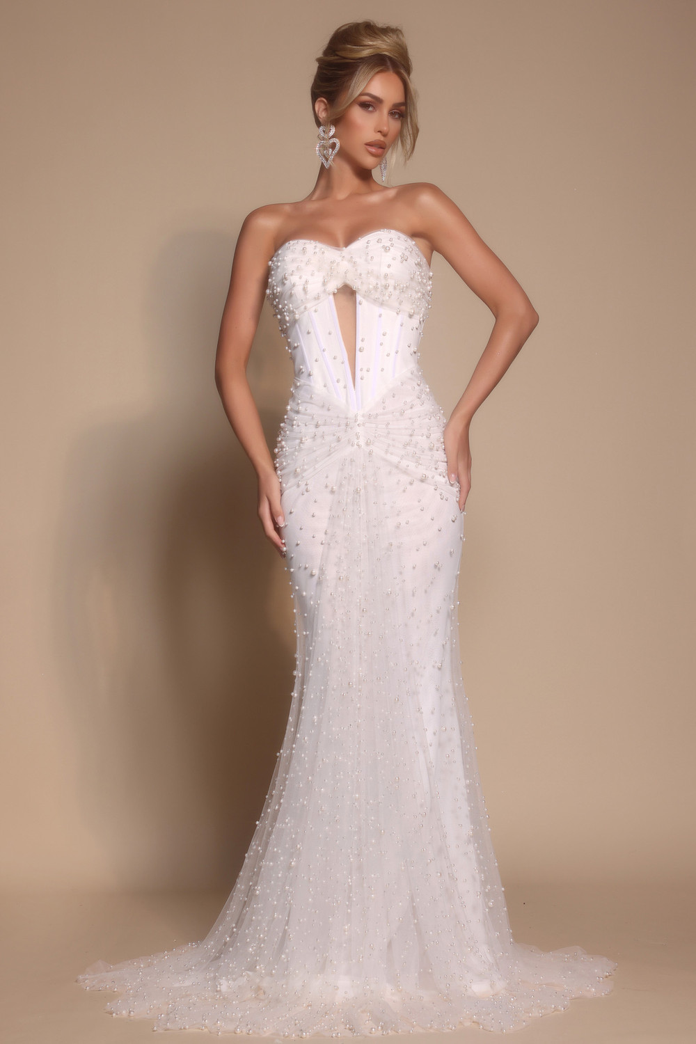 white strapless beaded prom dress Rachel Allan 70002 Dress | Rachel Allan Dresses main image 1