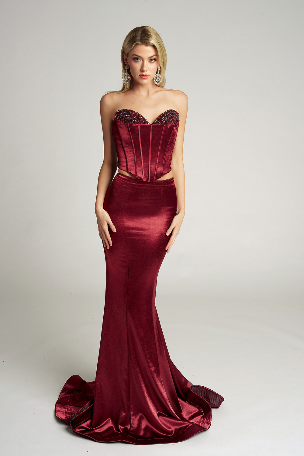 green emerald velvet dress Rosalyn Sheath Satin Strapless Fitted Homecoming Dress with Long Sleeves, Royal Blue / 00