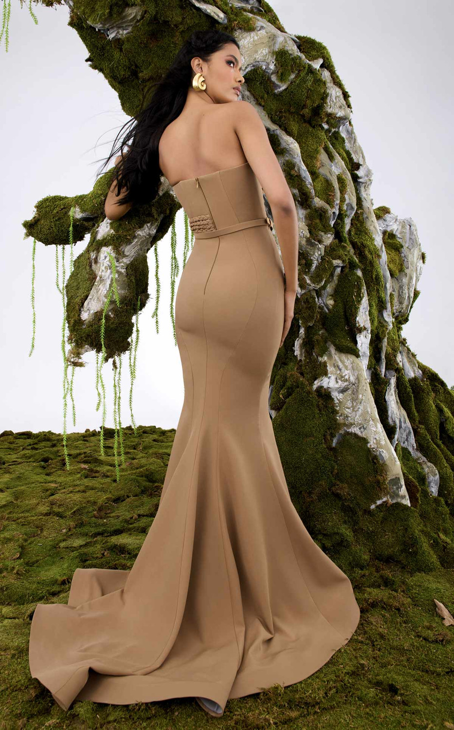 MNM Couture N0676 Mocha Rayon Crepe Sweetheart Neck Gown