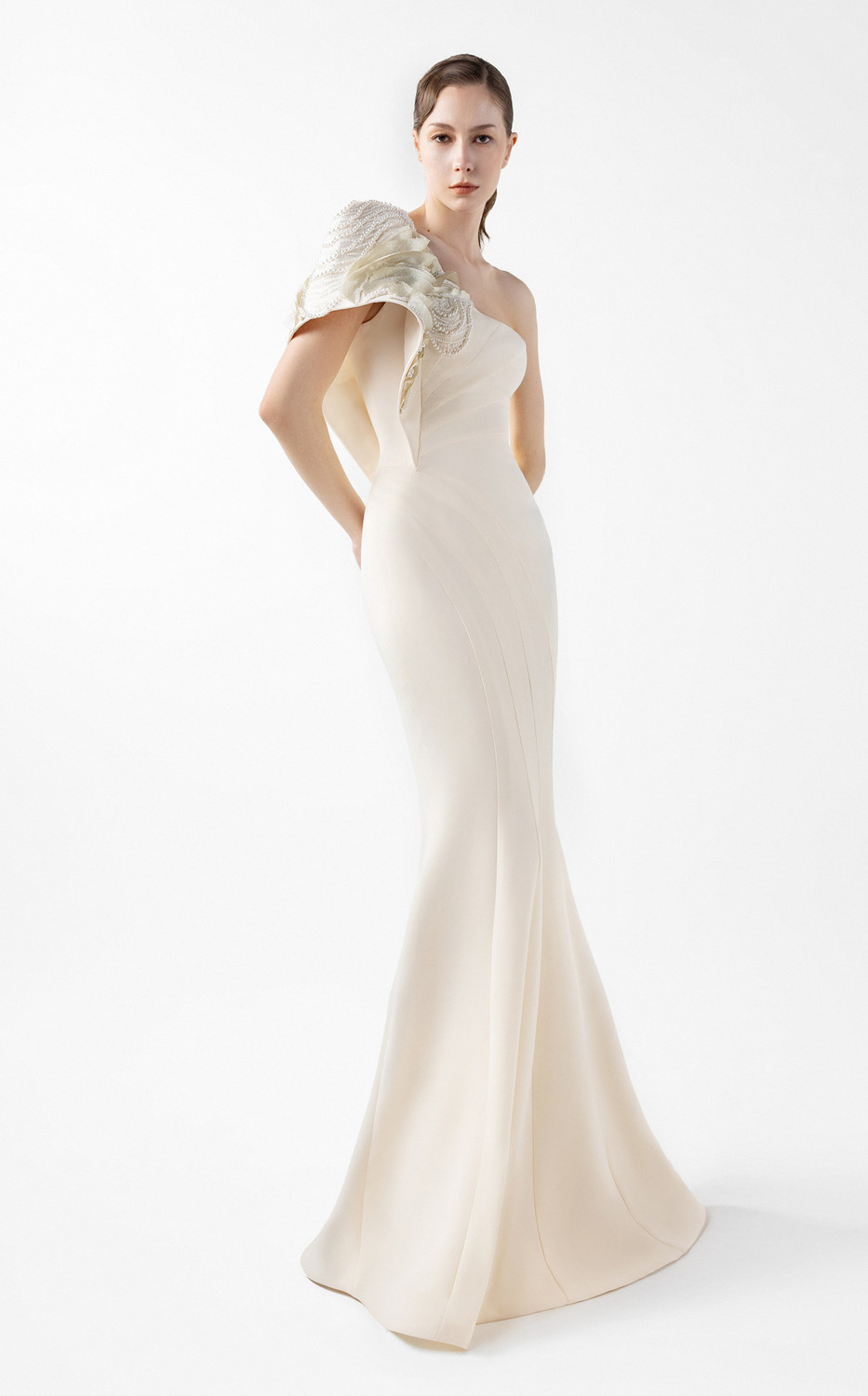 one shoulder pearl dress One Shoulder Pearl Sequin Maxi Dress White