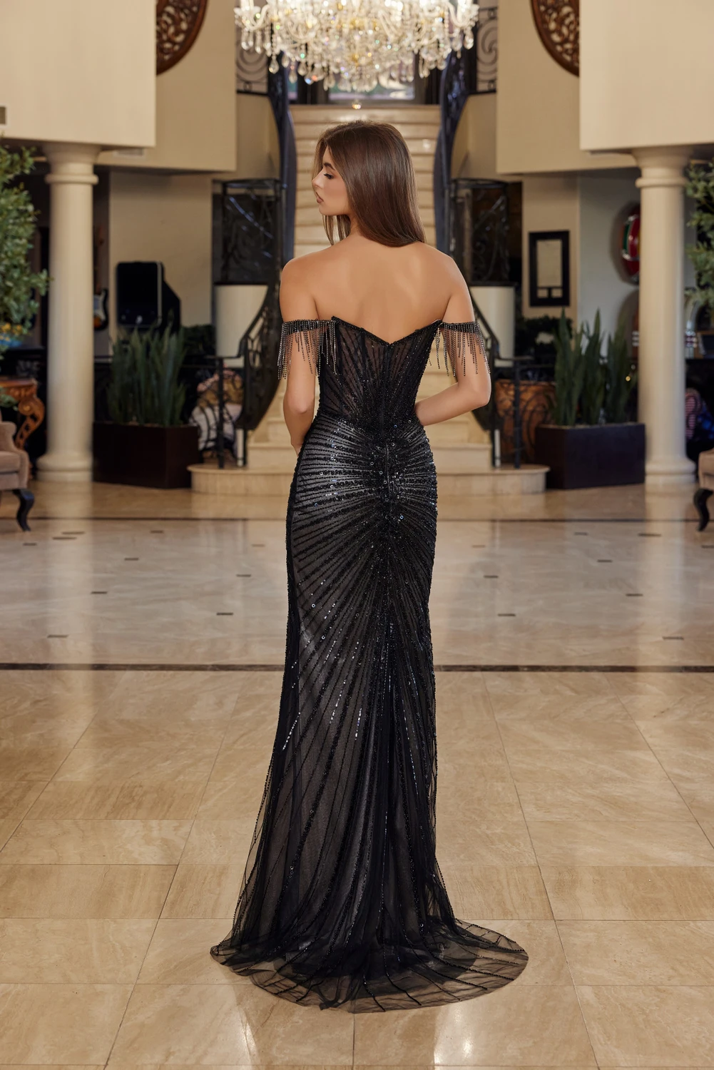 long fringe prom dresses SCALA -61328 Beaded Fringes Sheath Prom Dress 0 / FUCHSIA