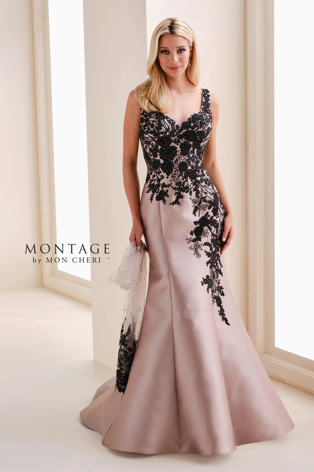 Montage by Mon Cheri M4212 Lace Mikado Sweetheart Neck Gown