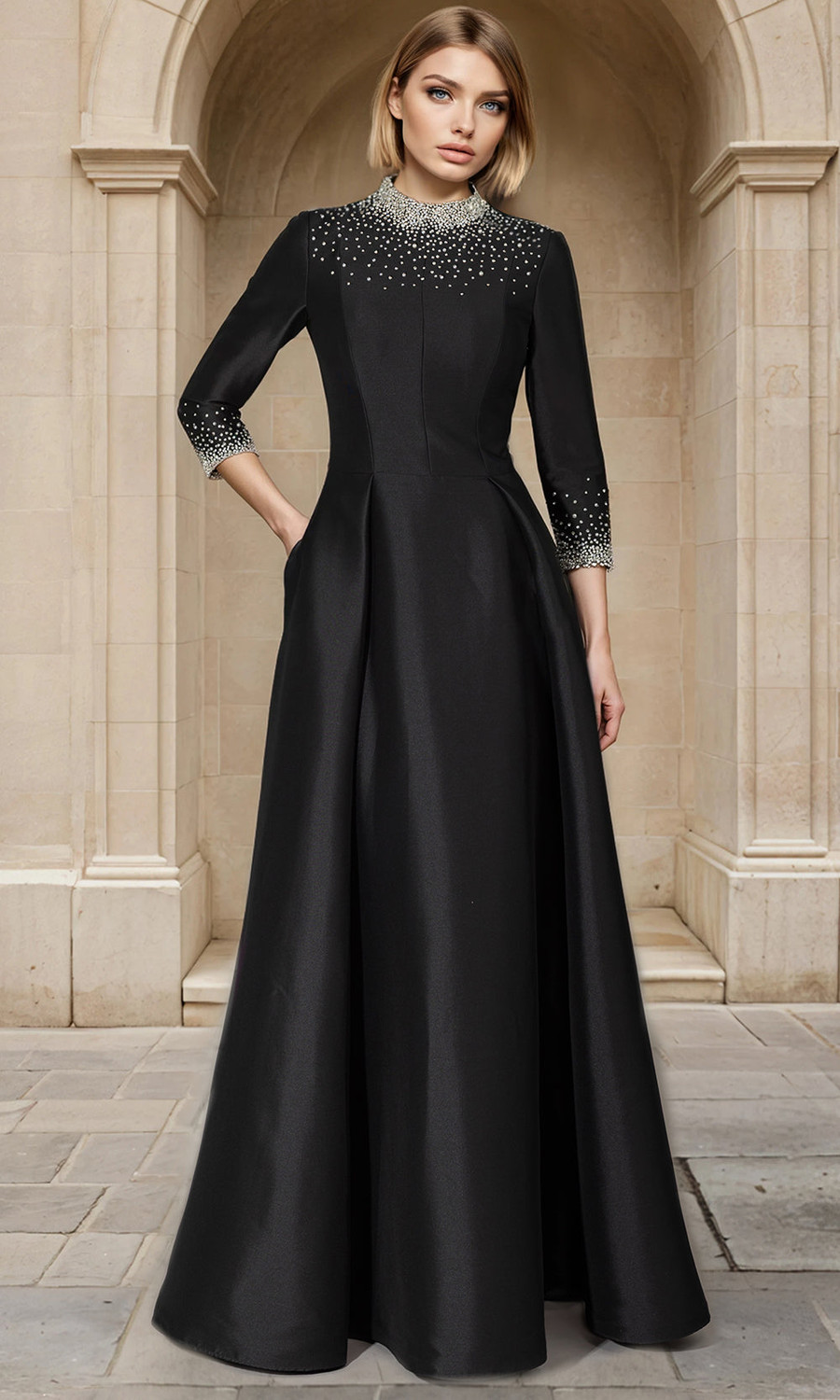 janique cocktail dresses Janique 2044 Floral Embroidered Fitted Knee-Length Dress