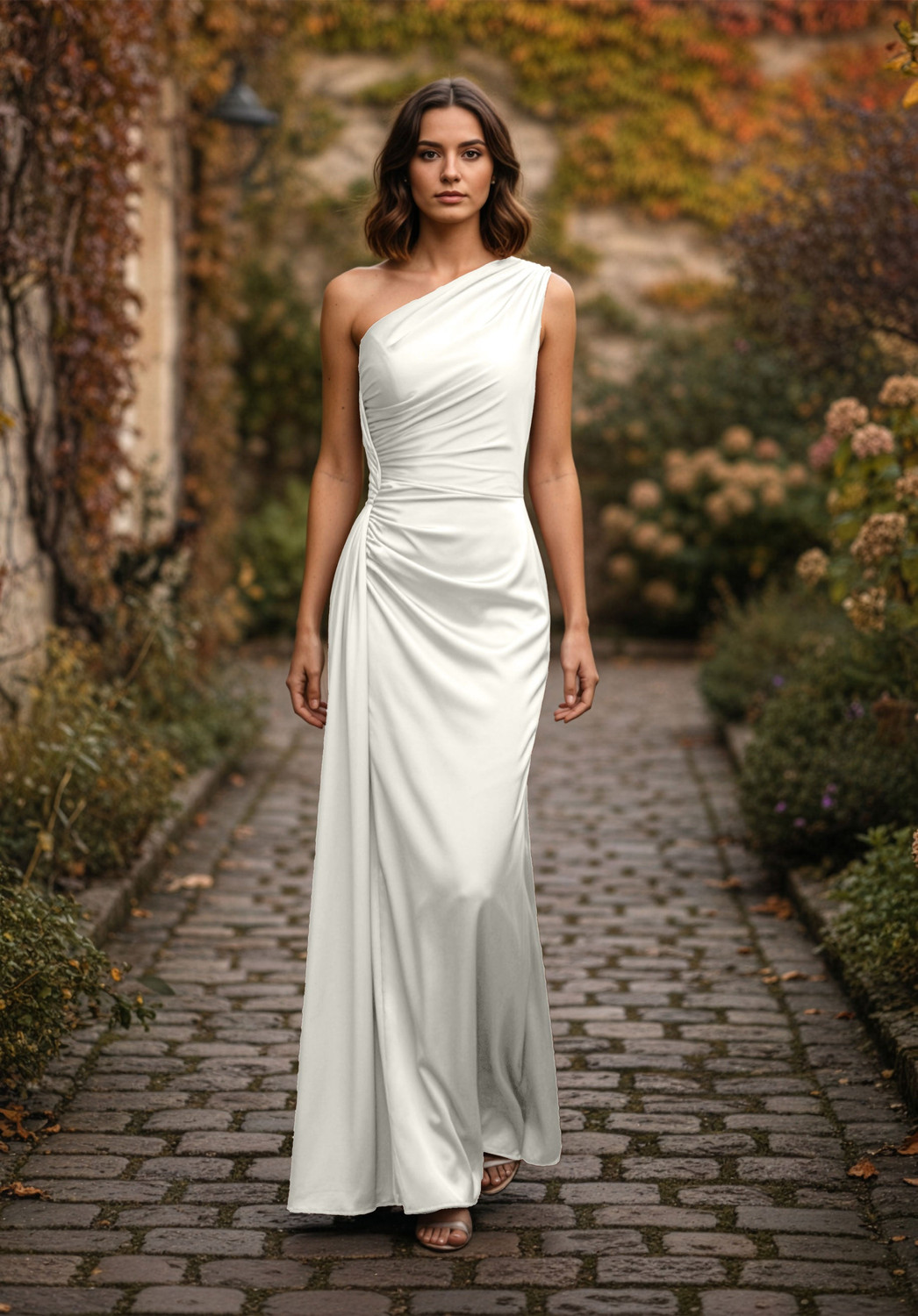 one shoulder white bridesmaid dresses Morilee 3030031 Luxe Satin Dress Keep your jewelry simple