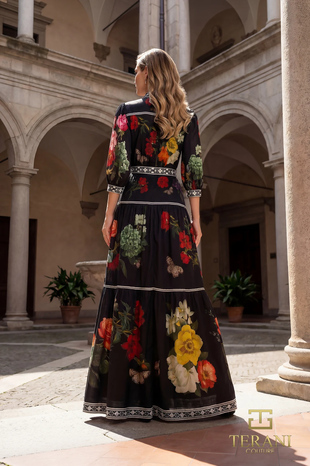 Terani Couture 262E7508 Print Chiffon Puff Sleeve Dress