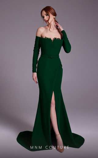 MNM Couture N0541 Off Shoulder Long Sleeve Knee Length Dress