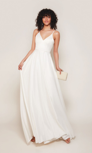 idelle v neck organza back silk wedding dress Silk Mermaid Wedding Dress: Deep V-neckline, Organza Long Sleeves