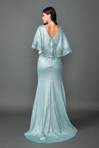 metallic flutter sleeve dress Pleated Metallic Flutter Sleeve A Line Gown