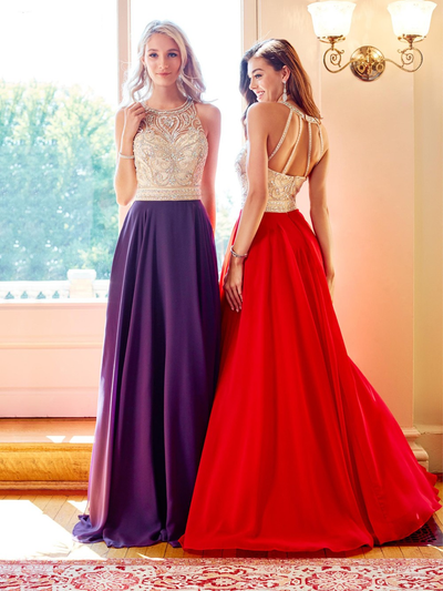 Clarisse 3465 Iridescent Beaded Bodice Sleeveless Dress