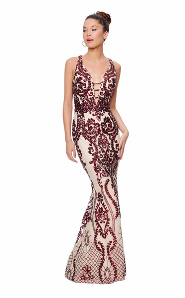 Clarisse 3797 Sequin Patterns Deep V-neckline Fitted Dress