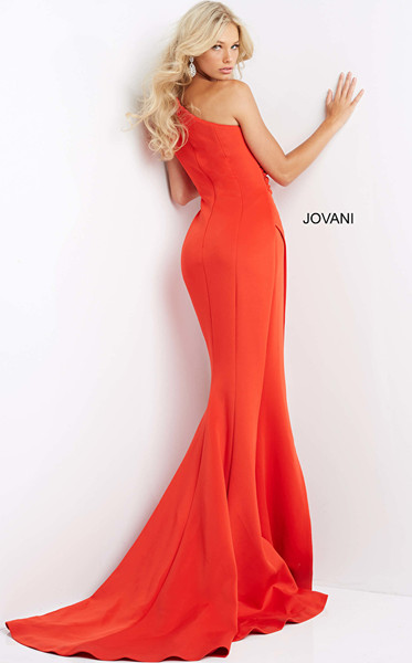 Jovani 04222 Scuba One Shoulder Ruched Keyhole Dress