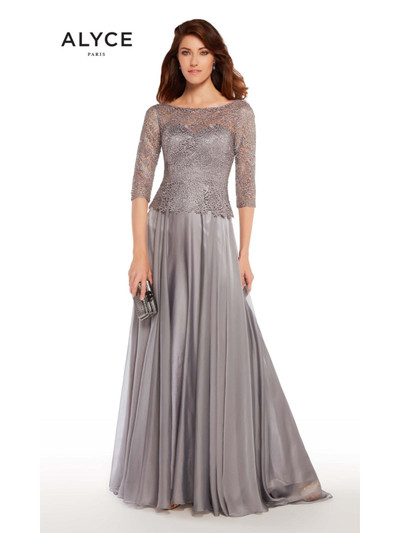 Alyce Paris 27251 Iridescent Chiffon Lace Bateau Neck Dress