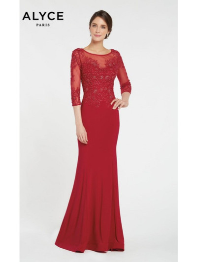 Alyce Paris 27257 Jersey Lace Embellish Illusion Neck Dress
