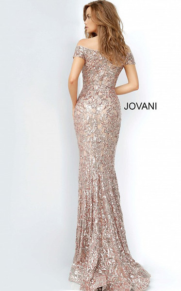 Jovani 1122 Sequin Bateau Neck Off Shoulder Fitted Dress