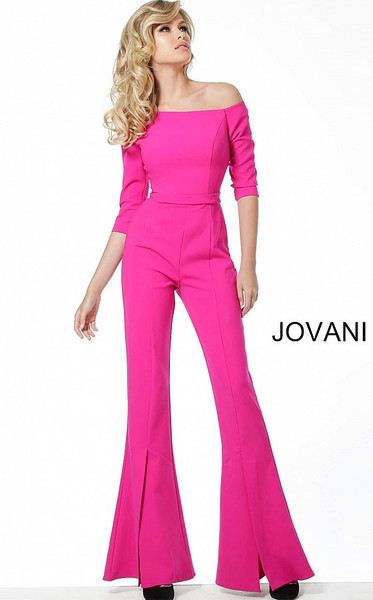 Jovani 1867 Three Quarter Sleeve Contemporary Long Jumpsuit