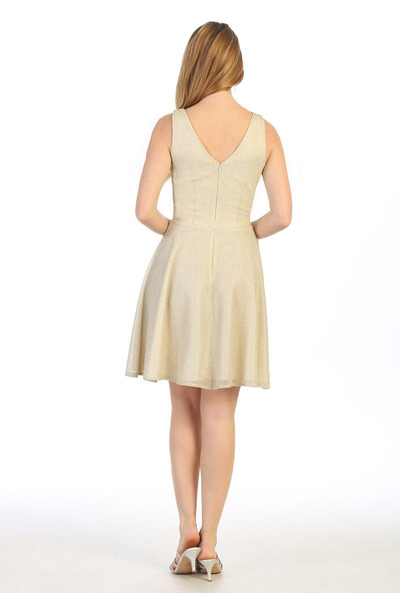 Celavie 6495-S Metallic Short Sleeveless Illusion Neck Dress